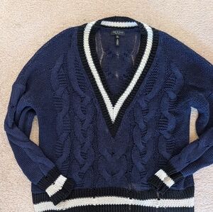 Rag And Bone Navy V-Neck Cable Knit Sweater